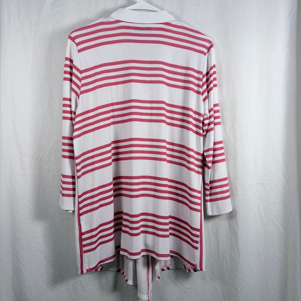 Susan Graver Weekend Pink White Stripe Cardigan Women Medium Button Front - Picture 2 of 4